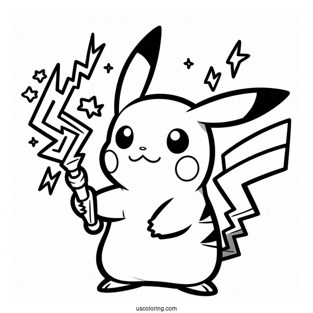 Easy Pikachu With Electricity Coloring Page