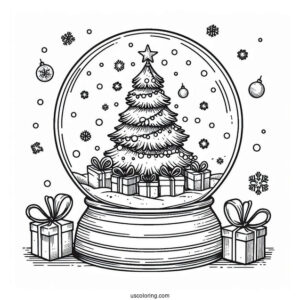 Christmas Tree With Presents Snow Globe Coloring Page
