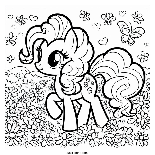 Pinkie Pie Pony Walking on Flower Field