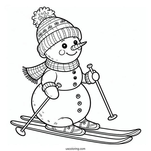 Young Snowman Skiing To Color