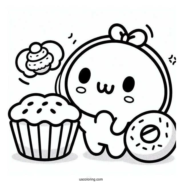 Pompompurin Purin With Muffin, Bagel, And Scone Coloring Page