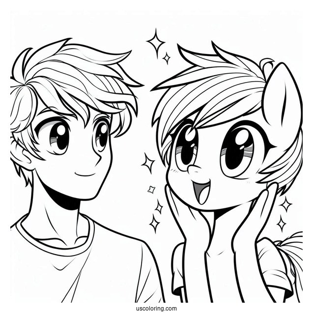 Rainbow Dash Coloring Page With Human Boy Version