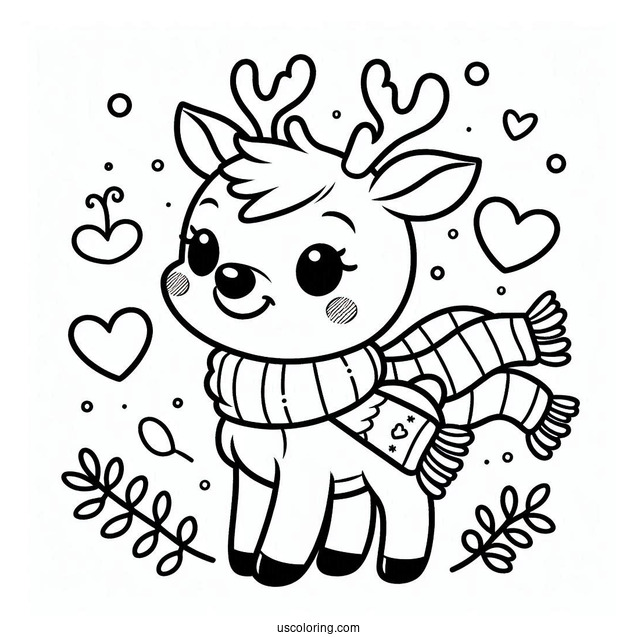 Simple Rudolph Coloring Page With A Love Heart Scarf For Preschoolers