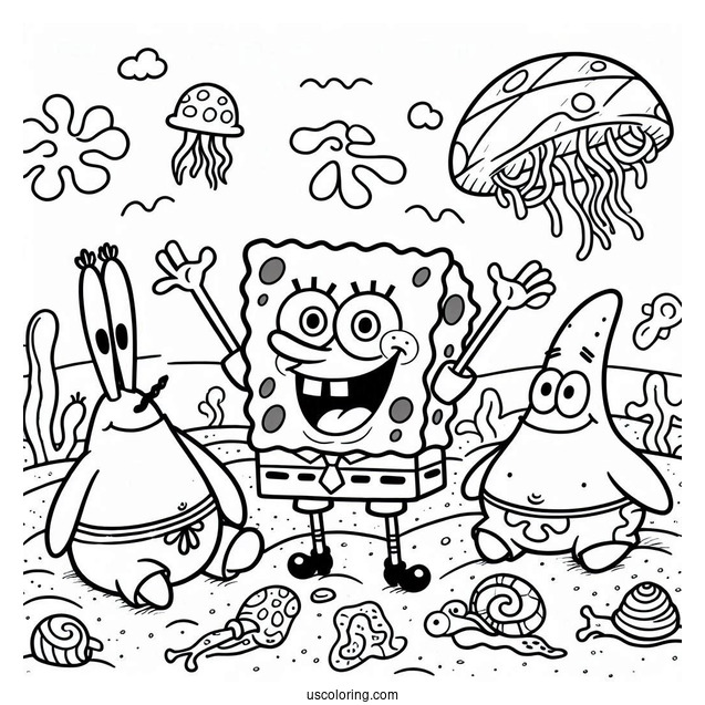 SpongeBob, Squidward, And Patrick Coloring Sheet