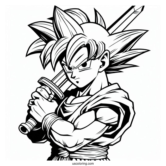 Trunks Holding Sword Coloring Sheet