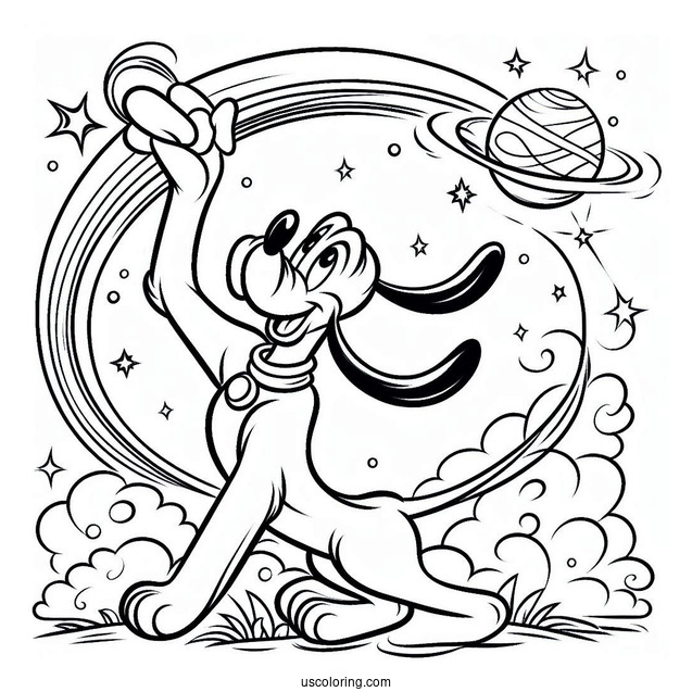 Pluto Coloring Page In Play Bow Pose For Kids