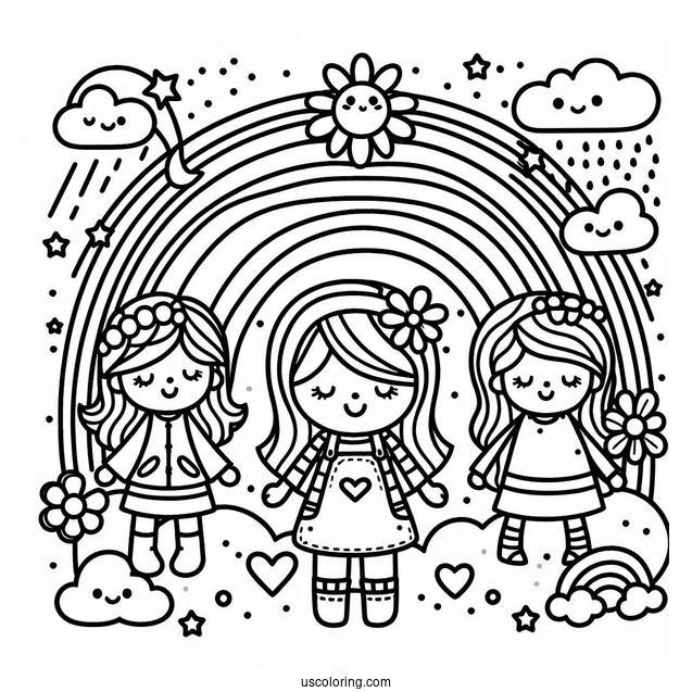 Red, Blue, Orange, Green, And Purple Rainbow Friends Coloring Page