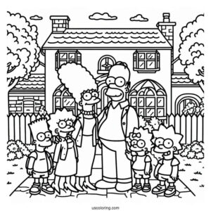 Coloring Page Of Simpsons Family In Front Of House