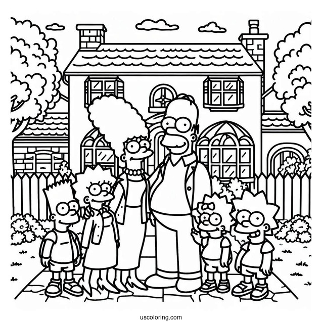 Coloring Page Of Simpsons Family In Front Of House