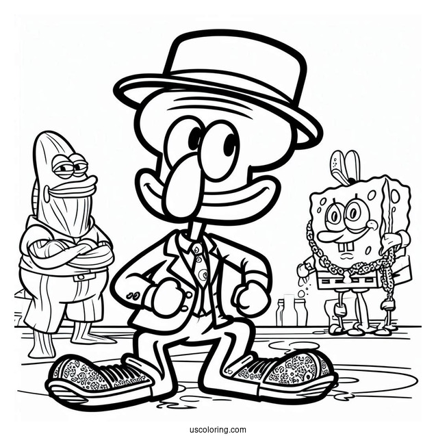 Simple Eugene Harold Krabs With Squidward Coloring Page For Kids