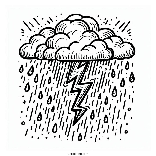 Rain Coloring Page Of Rainclouds With Lightning