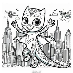 Detailed PJ Masks Coloring Page Of Gekko In City