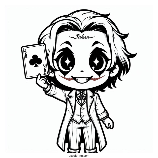 Evil Chibi Joker Coloring Page Holding Up A Joker Card For Kids