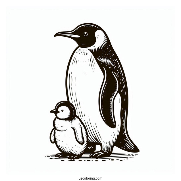Two King Penguins With Baby Coloring