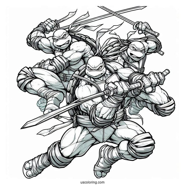 Ninja Turtles Coloring Page Of Adult Raphael Fighting With Twin Sai