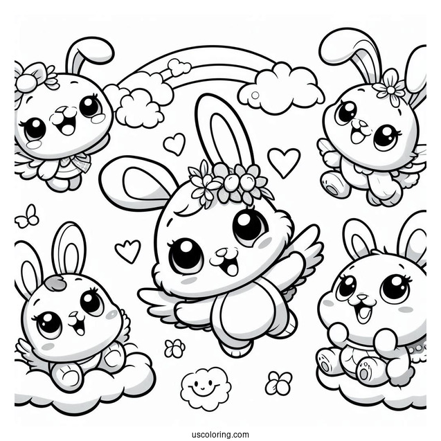 Sunny Bunnies Coloring Page Of Easy Iris, Big Boo, Hopper, Shiny, And Turbo In The Sky For Preschoolers
