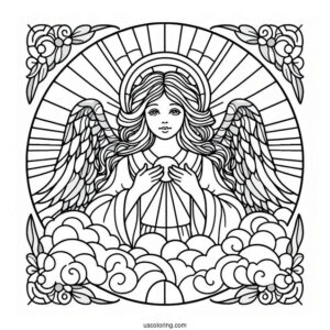 Beautiful Angel In The Sky Stained Glass Coloring Page