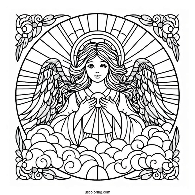 Beautiful Angel In The Sky Stained Glass Coloring Page