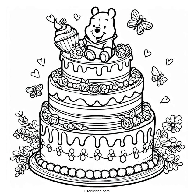 Winnie The Pooh Tiered Cake Coloring Page
