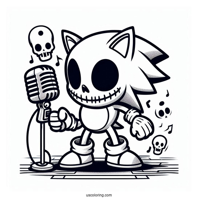 Spooky Sonic Exe Coloring Page Holding Microphone On Stage