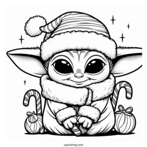 Baby Yoda Christmas Coloring Page With Candy Canes