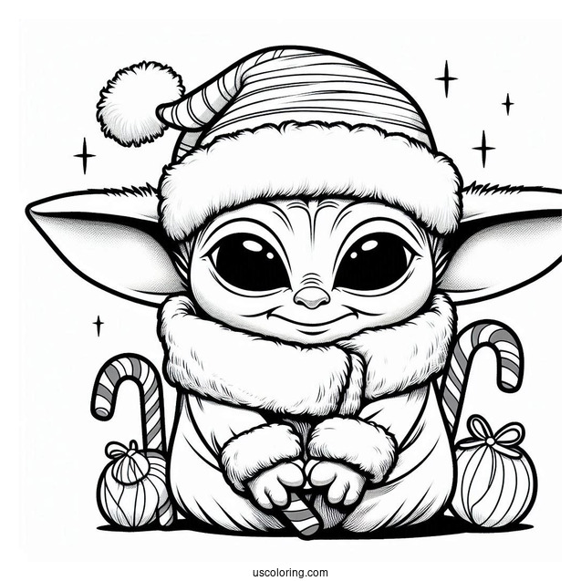 Baby Yoda Christmas Coloring Page With Candy Canes