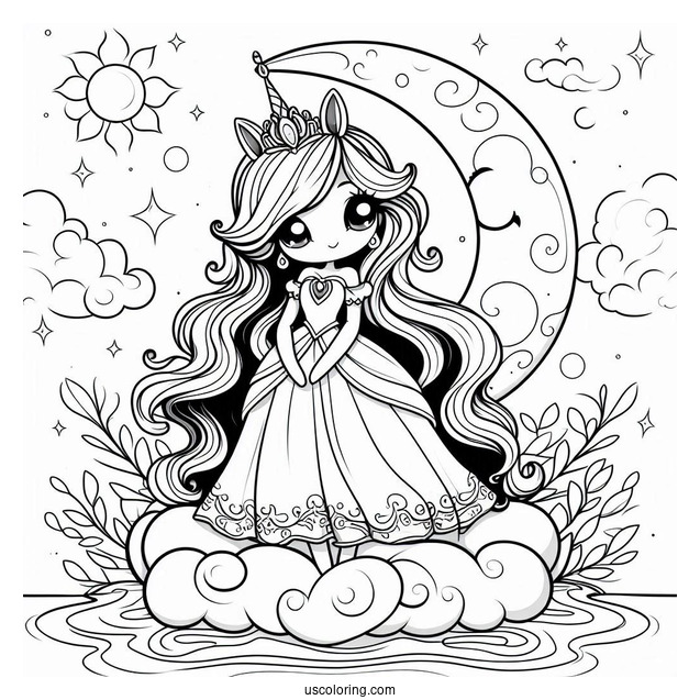Elegant Princess Luna Coloring Page Standing On A Cloud