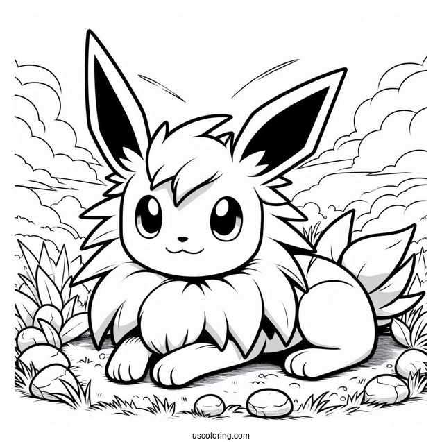 Jolteon Coloring Page Resting On Grass For Kids