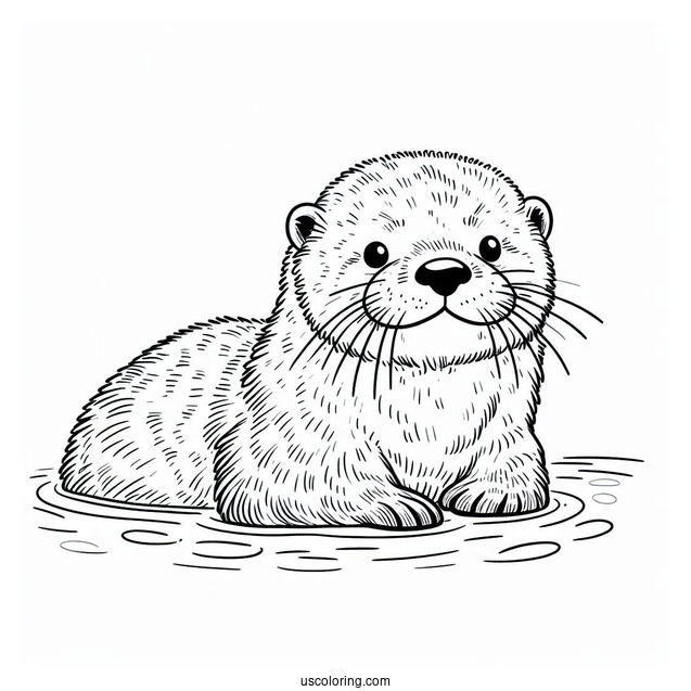 Furry Otter Coloring Page Floating In The Water