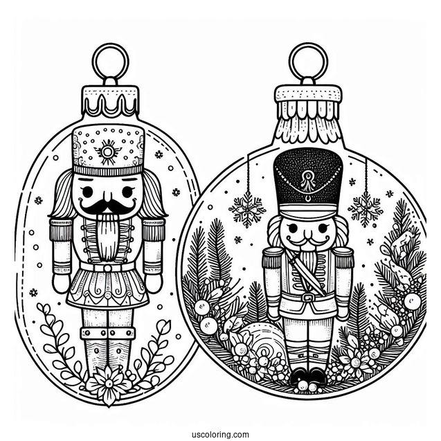 Christmas Ornaments Coloring Page Of Nutcracker And Christmas Tree Inside Bauble