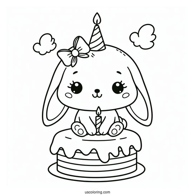 Cute Coloring Page Of Rabbit On Top Of A Cake