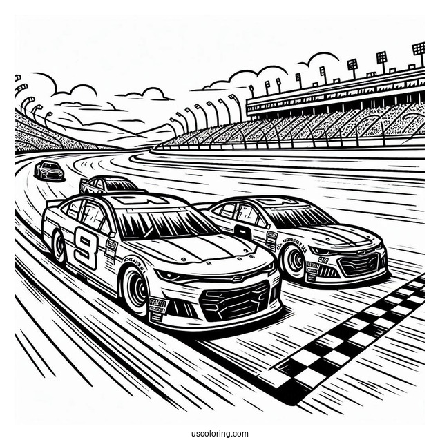 Simple NASCAR Coloring Page Cars Outline On Race Track For Kids