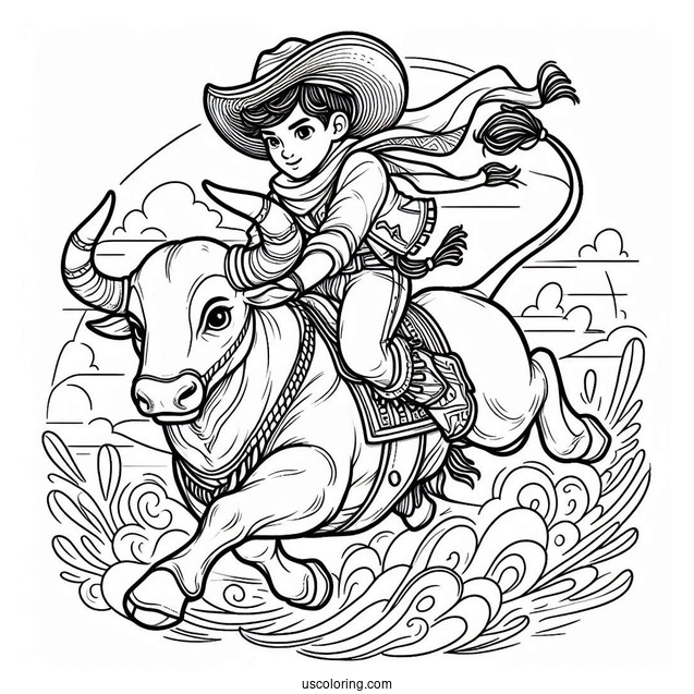 Coloring Sheet Of Bull Riding For Kids