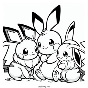 Pichu, Eevee, And Pikachu Playing Together