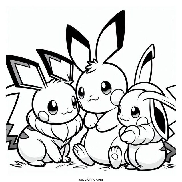 Pichu, Eevee, And Pikachu Playing Together
