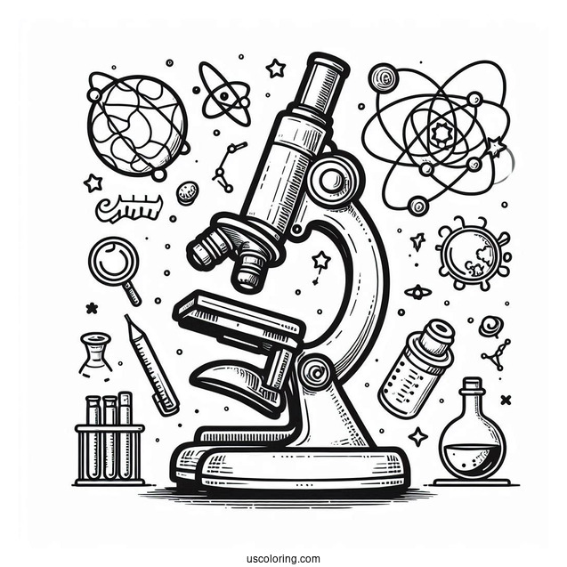 Science Coloring Page Of Easy Microscope