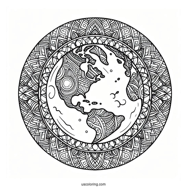Intricate Earth Mandala Coloring Page