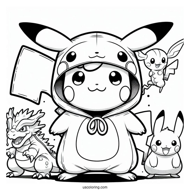 Pikachu In Charizard Costume Coloring Sheet