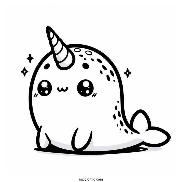 Kawaii Baby Narwhal Coloring Page For Kids