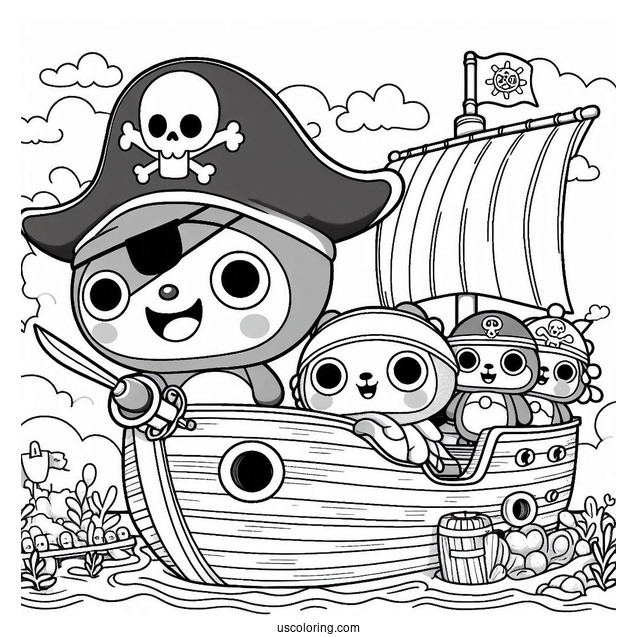 Pirate Pororo Coloring Page Eddy, Poby, Crong, And Friends In Pirate Ship For Kids
