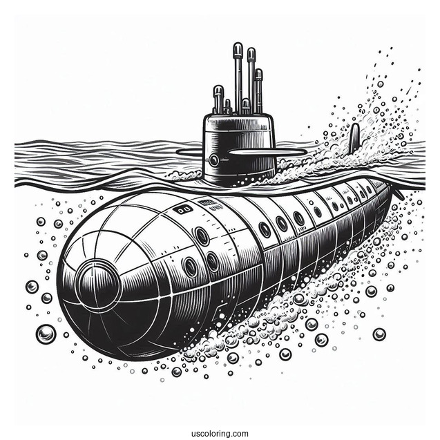 Submarine Coloring Page Of Submersible Surfacing From The Waters