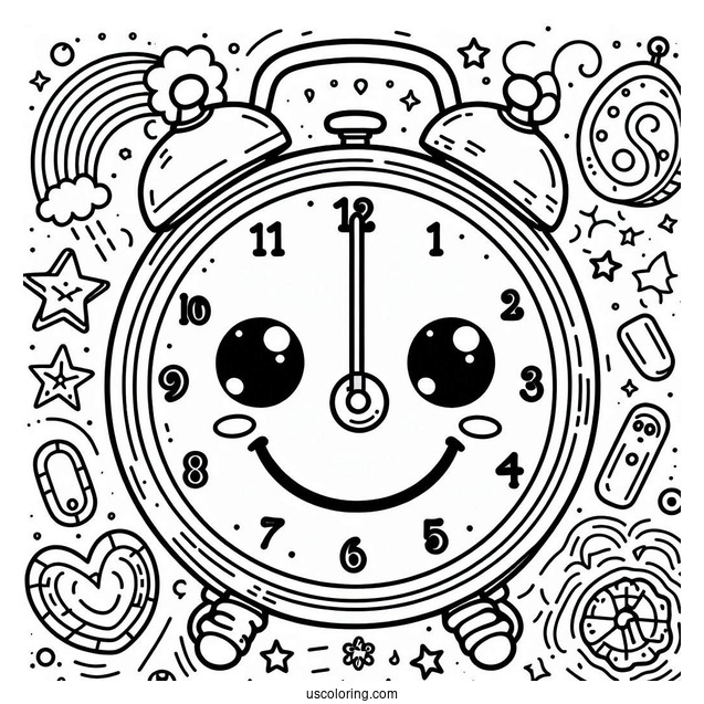 Smiley Face Clock Coloring Page