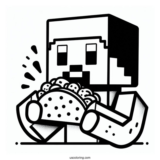 Minecraft Steve Eating Taco Coloring Page For Kids