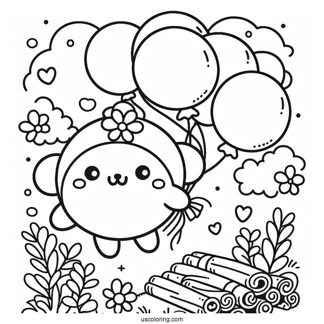 Pompompurin With Cinnamon Flying With Balloons
