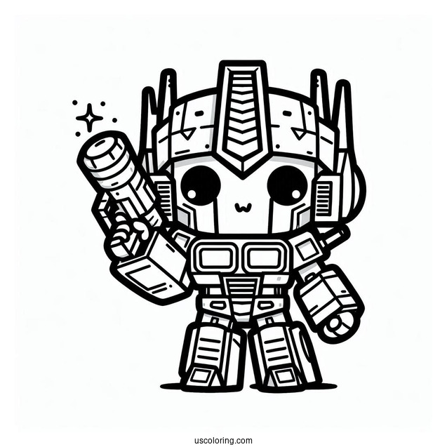 Kawaii Chibi Optimus Prime Coloring Page Holding Ion Blaster For Preschoolers