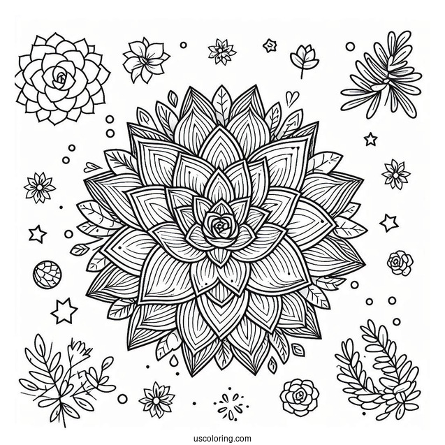 Cartoon Succulent Coloring Page Mandala For Kids