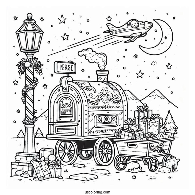 North Pole Coloring Page Express Mailbox