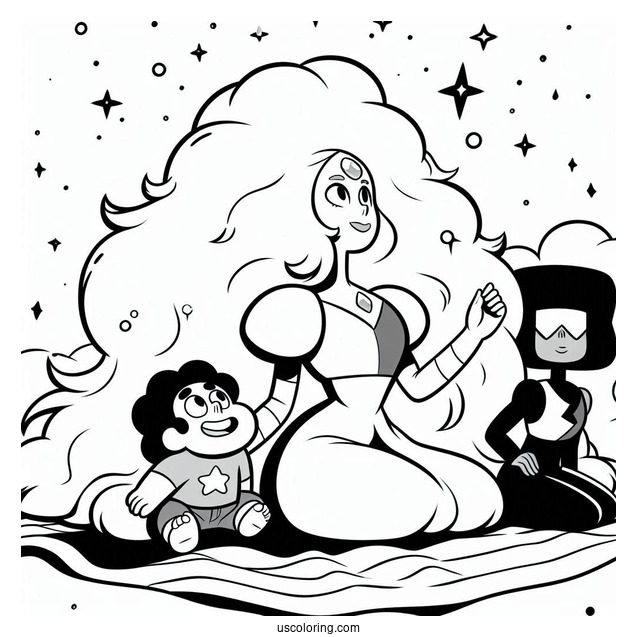 Easy Steven Universe Coloring Page Of Garnet, Amethyst, And Pearl For Kids