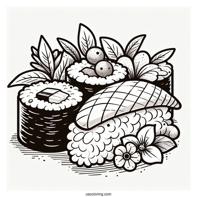 Easy Nigiri Sushi Coloring Pages For Preschoolers