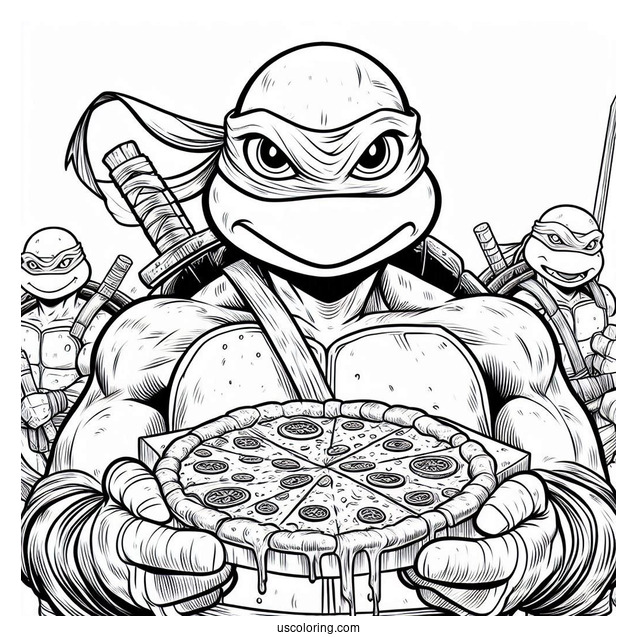 Ninja Turtles Coloring Page Of Young Michelangelo Holding Pizza